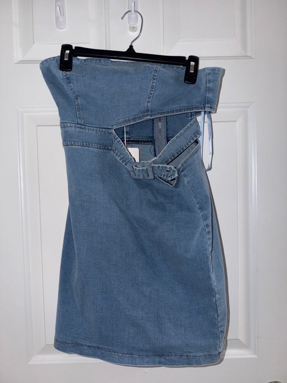 Light Wash Denim Strapless Mini Dress